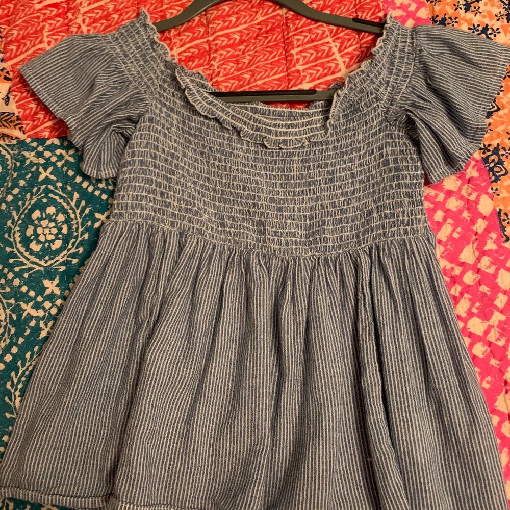 Blue ruffled off the shoulder top